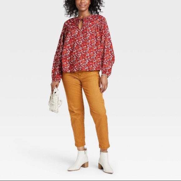 Universal Thread™ Women's Balloon Long Sleeve Tie-Front Blouse - Red - Picture 3 of 4